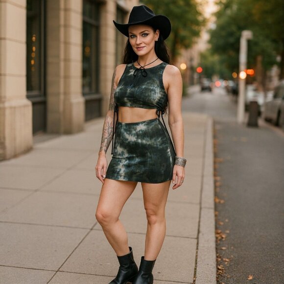 Laftre Tie Dye Crop Top & Skirt Set w/ Side Ties – Belita Size L NWT - Picture 3 of 4